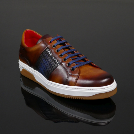 Apollo L149 'Daytona' - Vintage Tan & Navy Woven Leather Sneaker