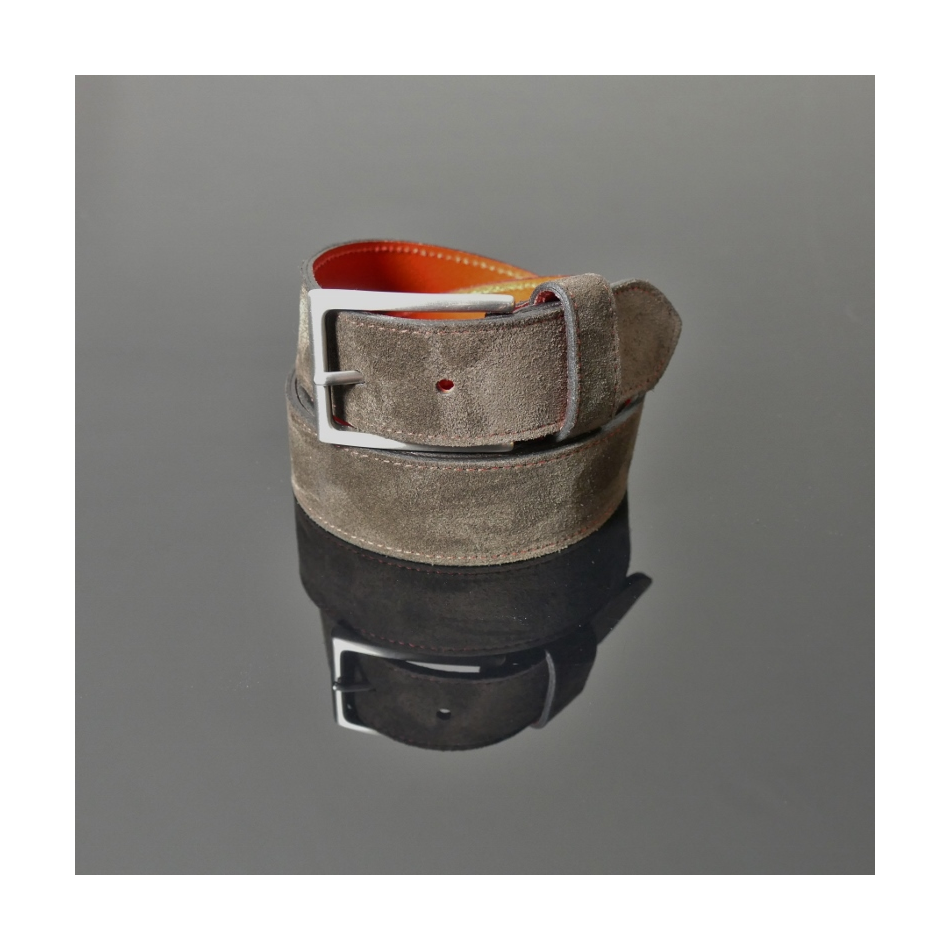 Dirk Jeans Belt - Dark Brown Suede with Red Stitching