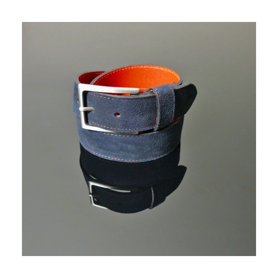 Dirk Jeans Belt - Navy Suede with Red Stitching