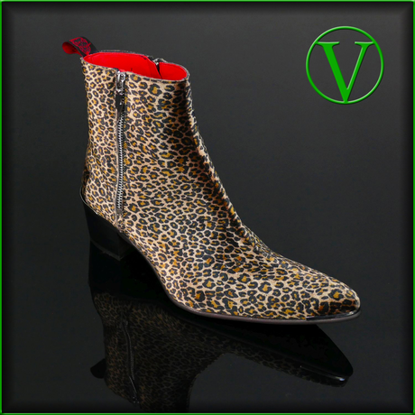 Sylvian J984 'Feline' - Leopard Print Velvet Vegan Zip Boot